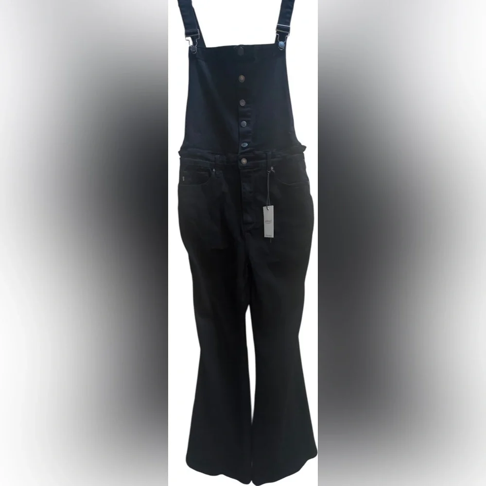 Judy Blue Black Flare Overalls XL High Rise Stretch Button Front NWT